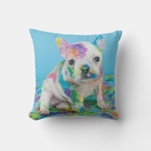 PAINT SPLATTERED PUPPY THROW PILLOW. KISSEN