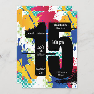 Paint Spritzer 15. Geburtstagsaufladung Einladung