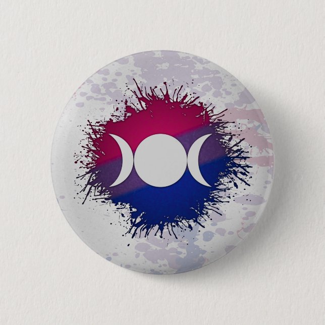 Paint Spritzer Bisexual Flag Triple Goddess Moon Button (Vorderseite)