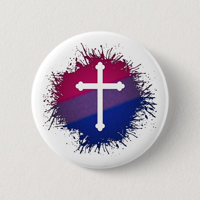 Paint Spritzer Bisexueller Stolz Christliches Kreu Button (Vorderseite)