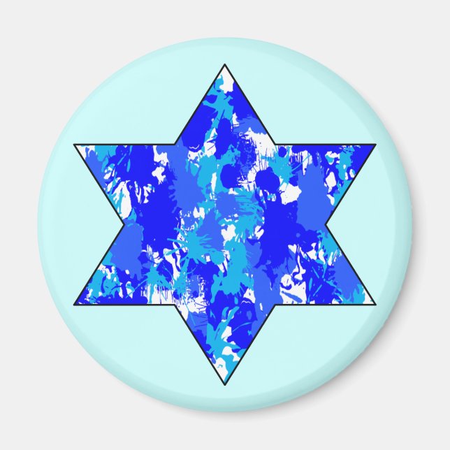 Paint Spritzer Blue Jewish Star Magnet (Vorne)
