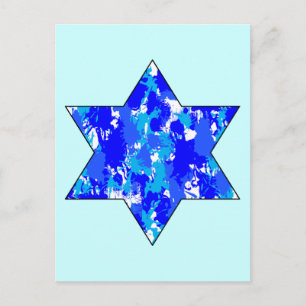 Paint Spritzer Blue Jewish Star Postkarte