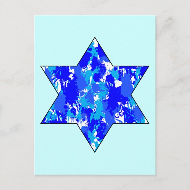 Paint Spritzer Blue Jewish Star Postkarte (Vorderseite)