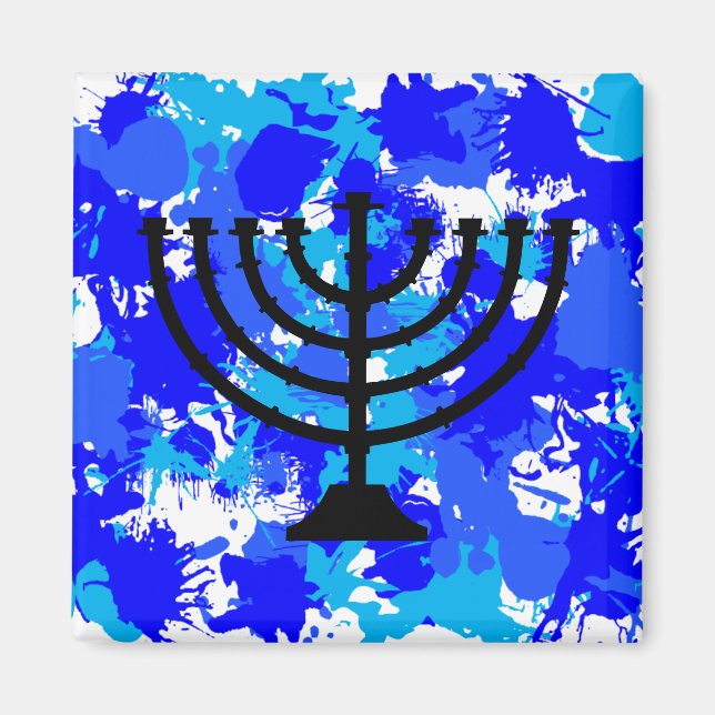 Paint Spritzer Blue Menorah Magnet (Vorne)