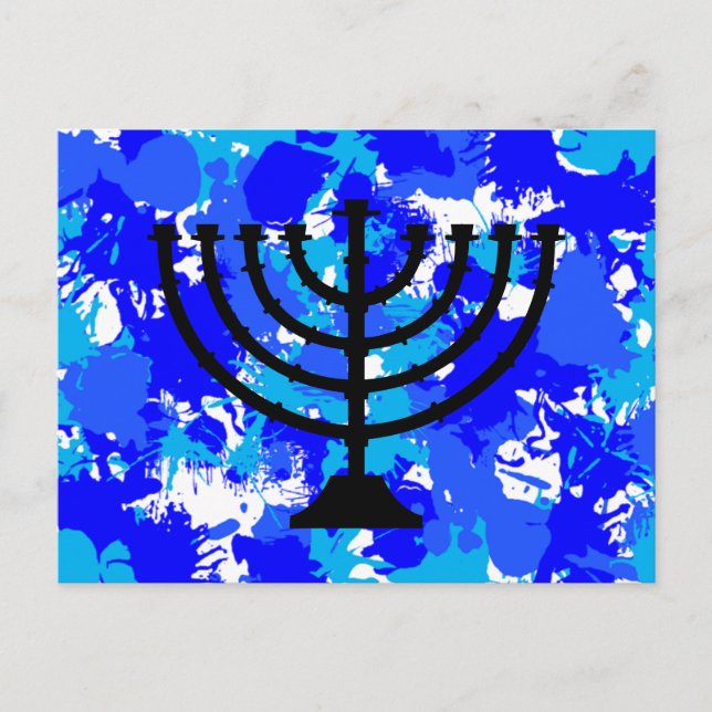 Paint Spritzer Blue Menorah Postkarte (Vorderseite)