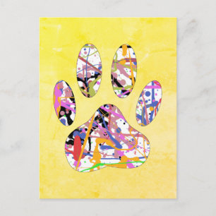 Paint Spritzer Dog Paw Druckkunst Postkarte
