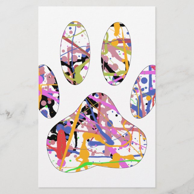 Paint Spritzer Dog Paw Print Briefpapier (Vorderseite)