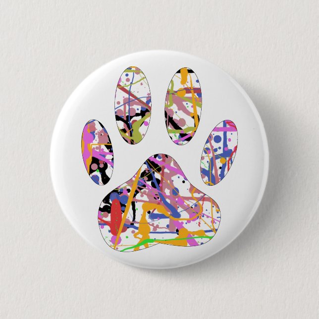 Paint Spritzer Dog Paw Print Button (Vorderseite)
