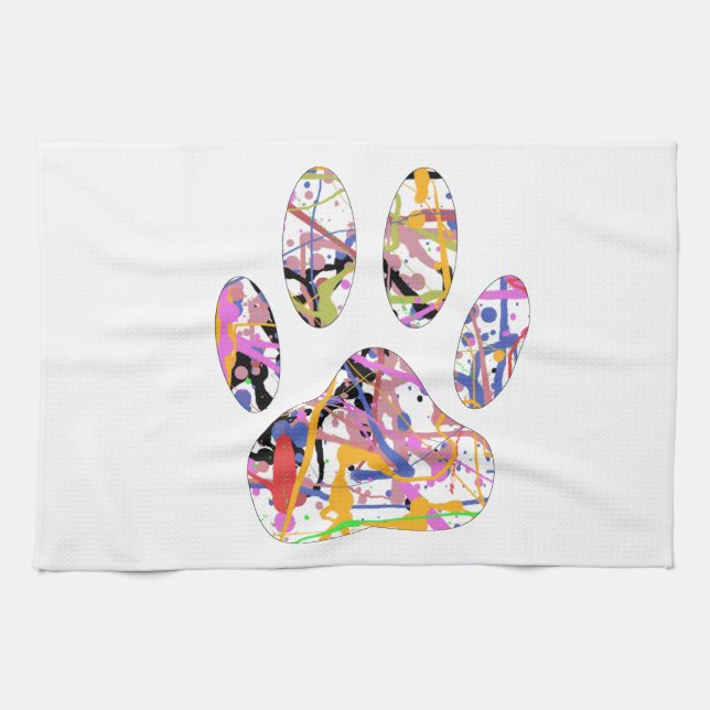 Paint Spritzer Dog Paw Print Handtuch (Horizontal)
