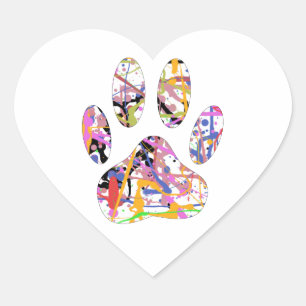 Paint Spritzer Dog Paw Print Herz-Aufkleber