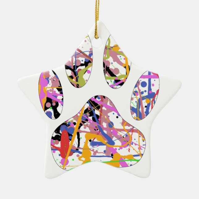 Paint Spritzer Dog Paw Print Keramik Ornament (Vorne)