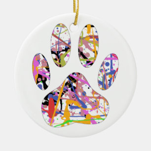 Paint Spritzer Dog Paw Print Keramikornament