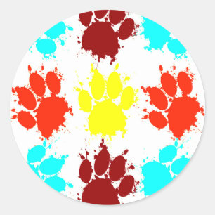 Paint Spritzer Dog Paw Print Pattern Runder Aufkleber
