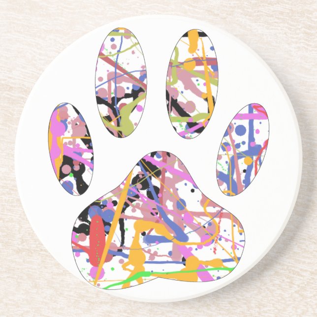 Paint Spritzer Dog Paw Print Sandstein Untersetzer (Vorne)