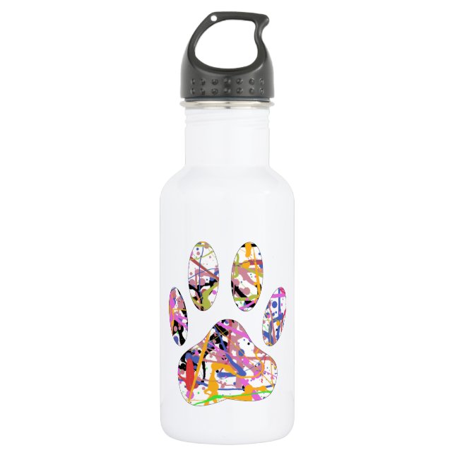 Paint Spritzer Dog Paw Print Trinkflasche (Vorderseite)