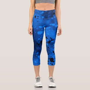 Paint Spritzer Effect Blue & Black Capri Leggings