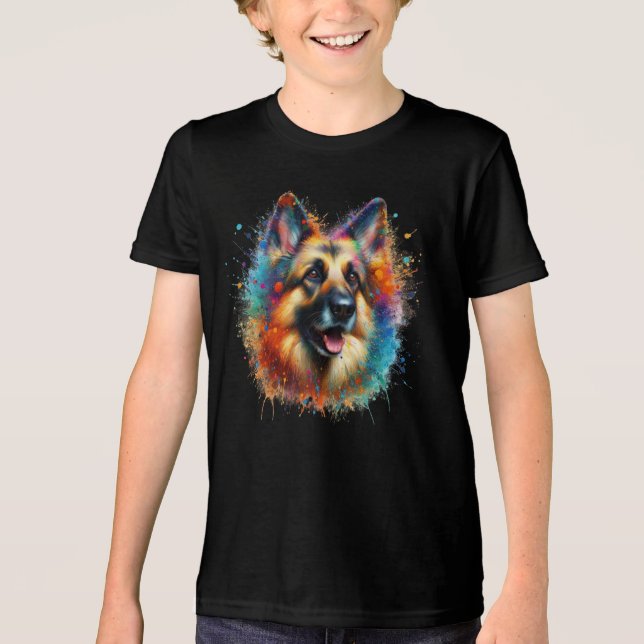 Paint Spritzer German Shepherd Tri-Blend Shirt (Vorderseite)