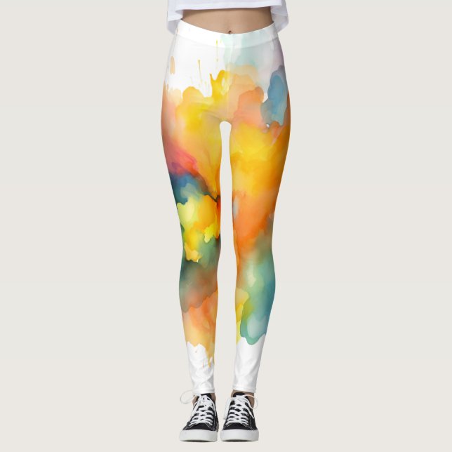 Paint Spritzer Green, gelb Leggings (Vorderseite)