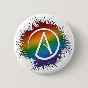 Paint Spritzer LGBTQ Pride Rainbow Atheist Symbol Button