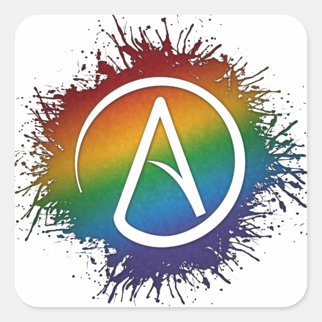 Paint Spritzer LGBTQ Pride Rainbow Atheist Symbol Quadratischer Aufkleber (Vorderseite)