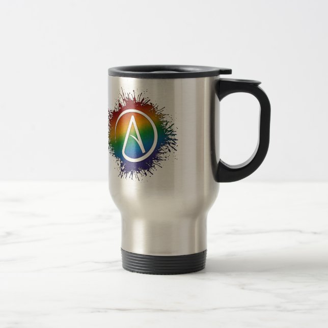 Paint Spritzer LGBTQ Pride Rainbow Atheist Symbol Reisebecher (Rechts)