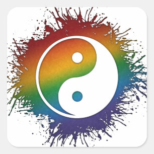 Paint Spritzer LGBTQ Pride Rainbow Yin and Yang Quadratischer Aufkleber