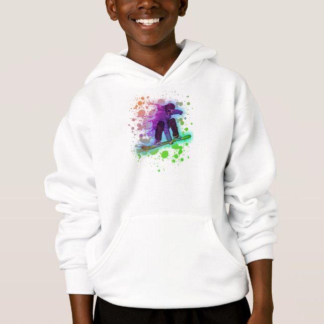Paint Spritzer Regenbogen Snowboarder Kinderhoodie Hoodie (Vorderseite)