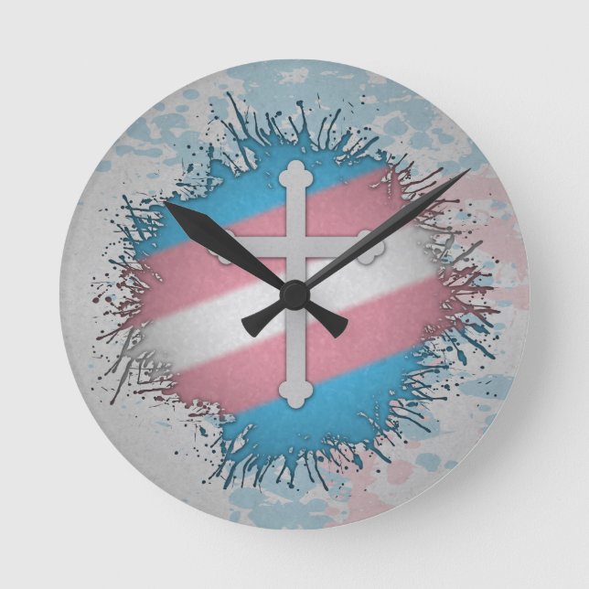 Paint Spritzer Transgender Pride Christlich Cross Runde Wanduhr (Vorderseite)