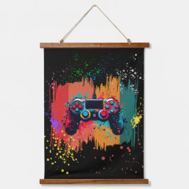 Paint Spritzer Video Game Controller Art, Gamer Wandteppich Mit Holzrahmen
