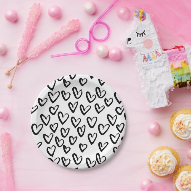 Paint Stroke Herzmuster Pappteller (Party)