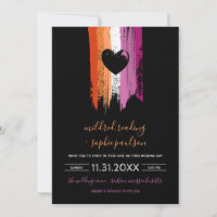 Paint Strokes Lesbian Flag & Black Heart Wedding