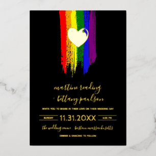 Paint Strokes Pride Flag & Gold Heart Wedding Folieneinladung