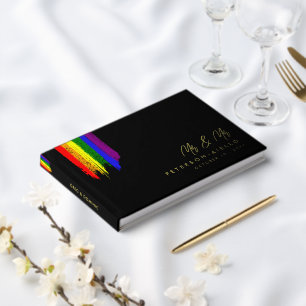 Paint Strokes Pride Flag Gold Text Wedding Gästebuch