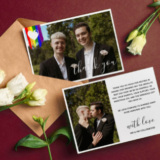 Paint Strokes Pride Flag White Heart Foto Hochzeit Dankeskarte