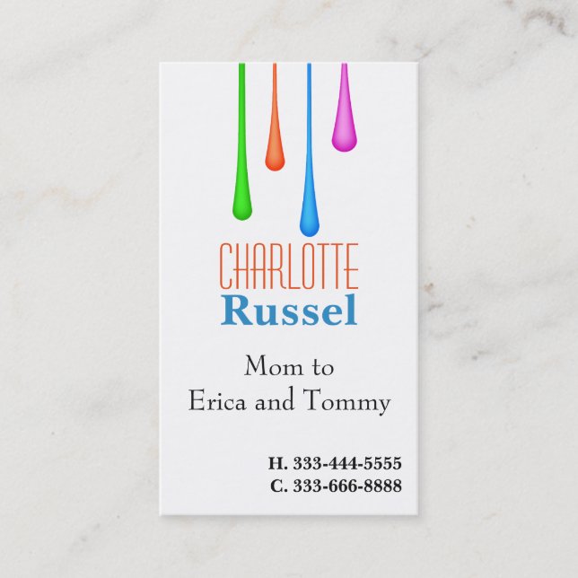 Paint Tropfens Mommy Calling Card Telefonnummerkarte (Vorderseite)