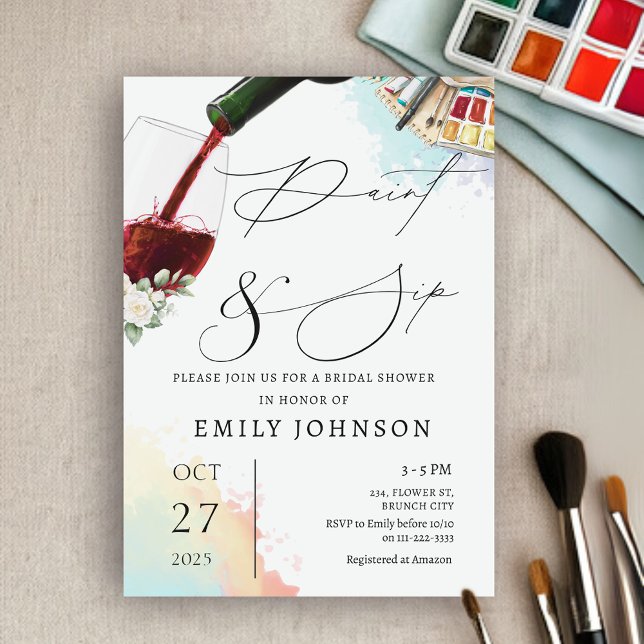 Paint und Sip Brautparty Einladung (Paint and Sip Bridal Shower Invitation)