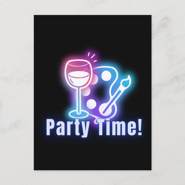 Paint & Wine Party Neon Art Postkarte (Vorderseite)