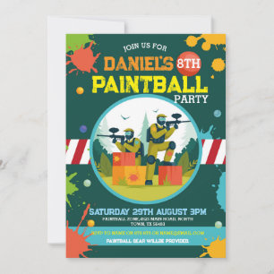 Paintball Birthday laden Jungs zum Malen jedes Par Einladung