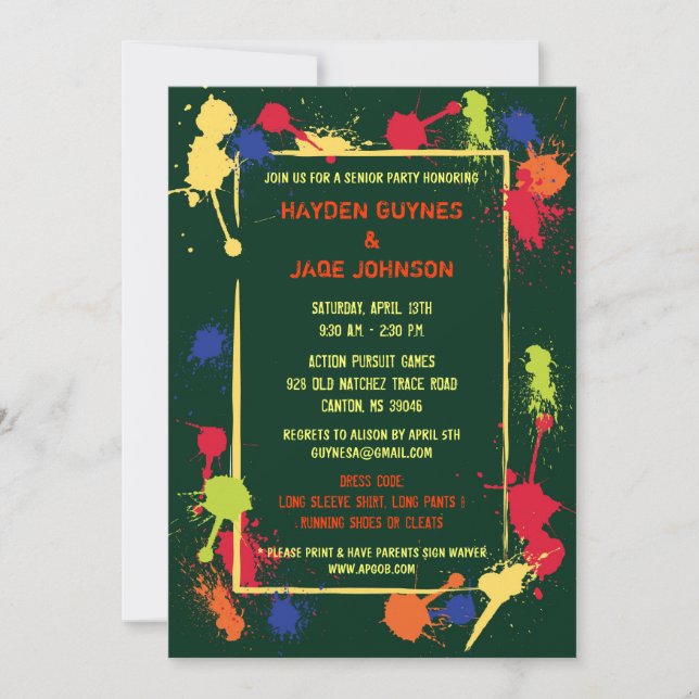 Paintball-Geburtstags-Party Einladung (Vorderseite)