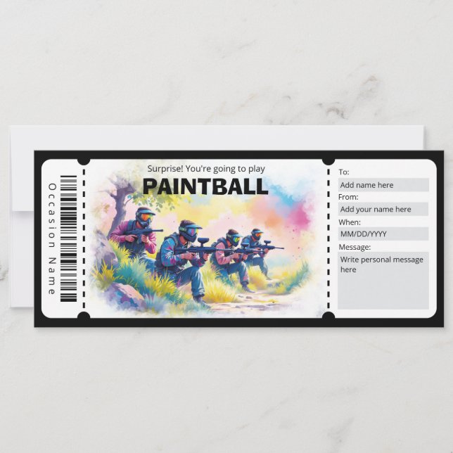 Paintball-Geschenkgutschein Einladung (Vorderseite)