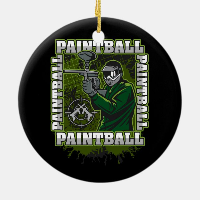 Paintball-Spieler-Grün-Team Keramik Ornament (Hinten)