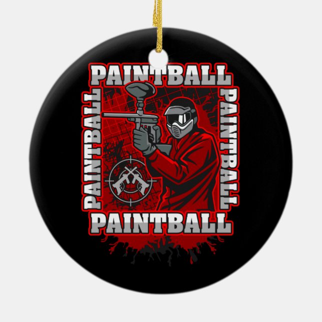 Paintball-Spieler-rote Team-Farben Keramikornament (Hinten)