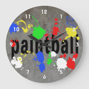 Paintball text on Grey with Splatters Große Wanduhr