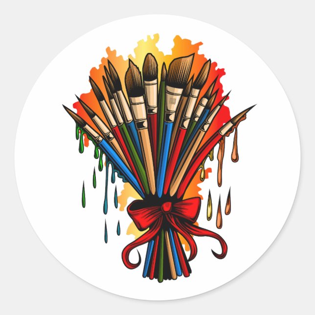 Paintbrush Bouquet Runder Aufkleber (Vorderseite)