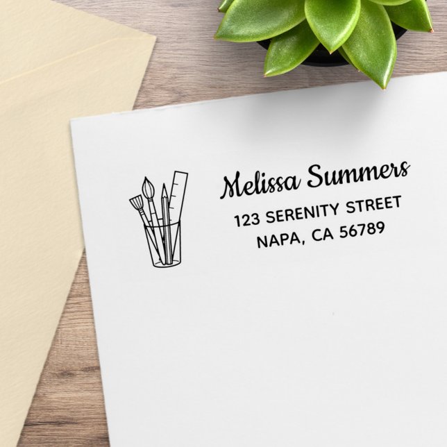 Paintbrush Pencil Ruler Art Craft Lieferung Adress Gummistempel (Von Creator hochgeladen)