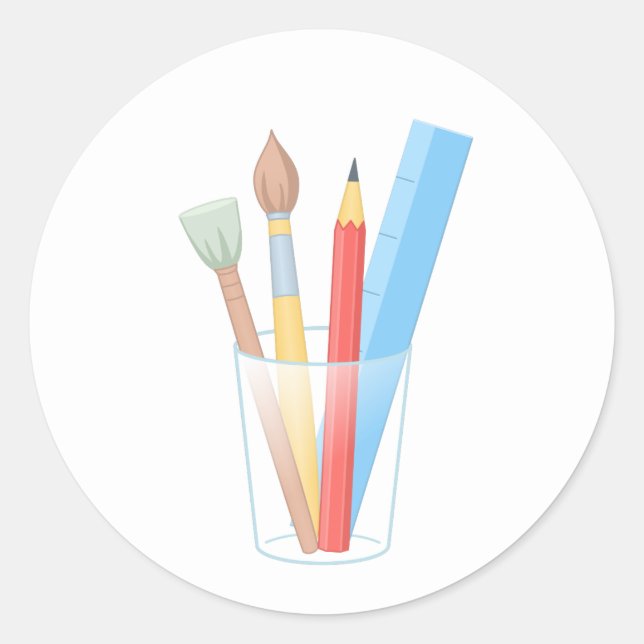 Paintbrush Pencil Ruler Kunstgewerbe Runder Aufkleber (Vorderseite)