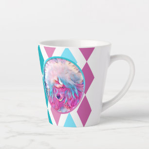 Painte Poodle in Pink Aqua und Aquamarin Milchtasse