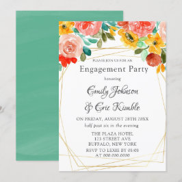 Painted Aquamarin Yellow Orange Peony Engagement P Einladung