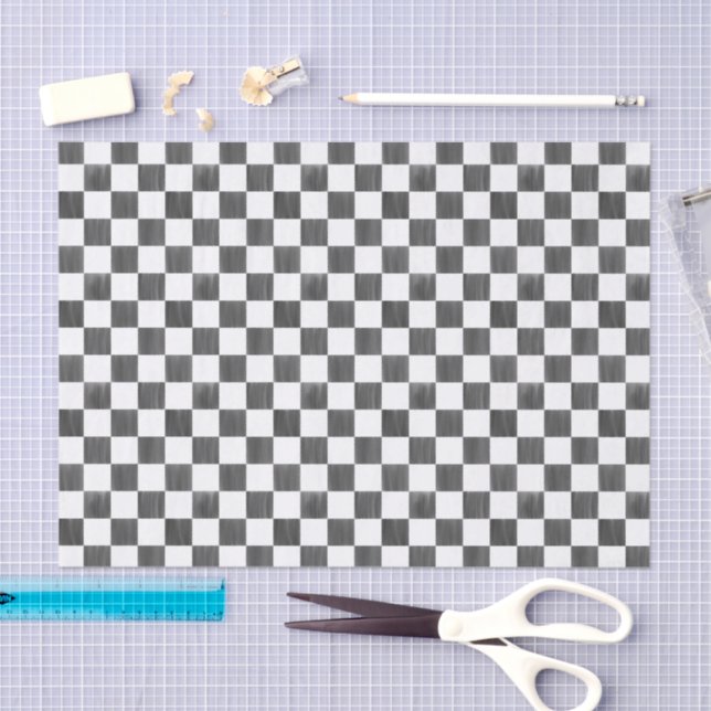 Painted Black and White Check Checkerboard Pattern Seidenpapier (Handwerk)