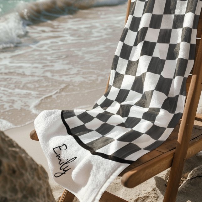 Painted Black Checkerboard Pattern Personalized Strandtuch (Von Creator hochgeladen)